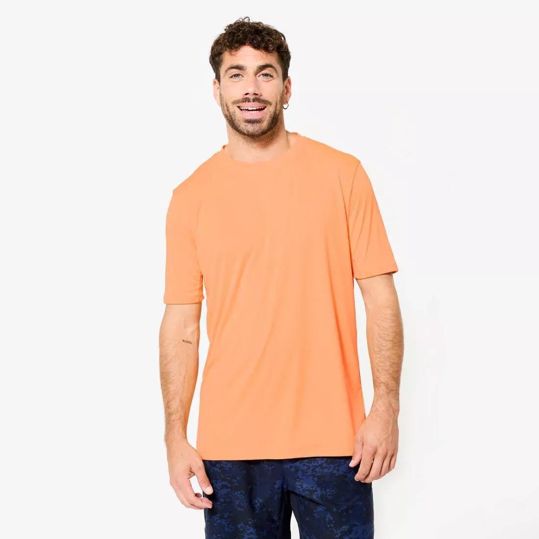 Men Short-Sleeved Crew Neck Breathable Fitness T-Shirt, Orange, No Color, large image number 0