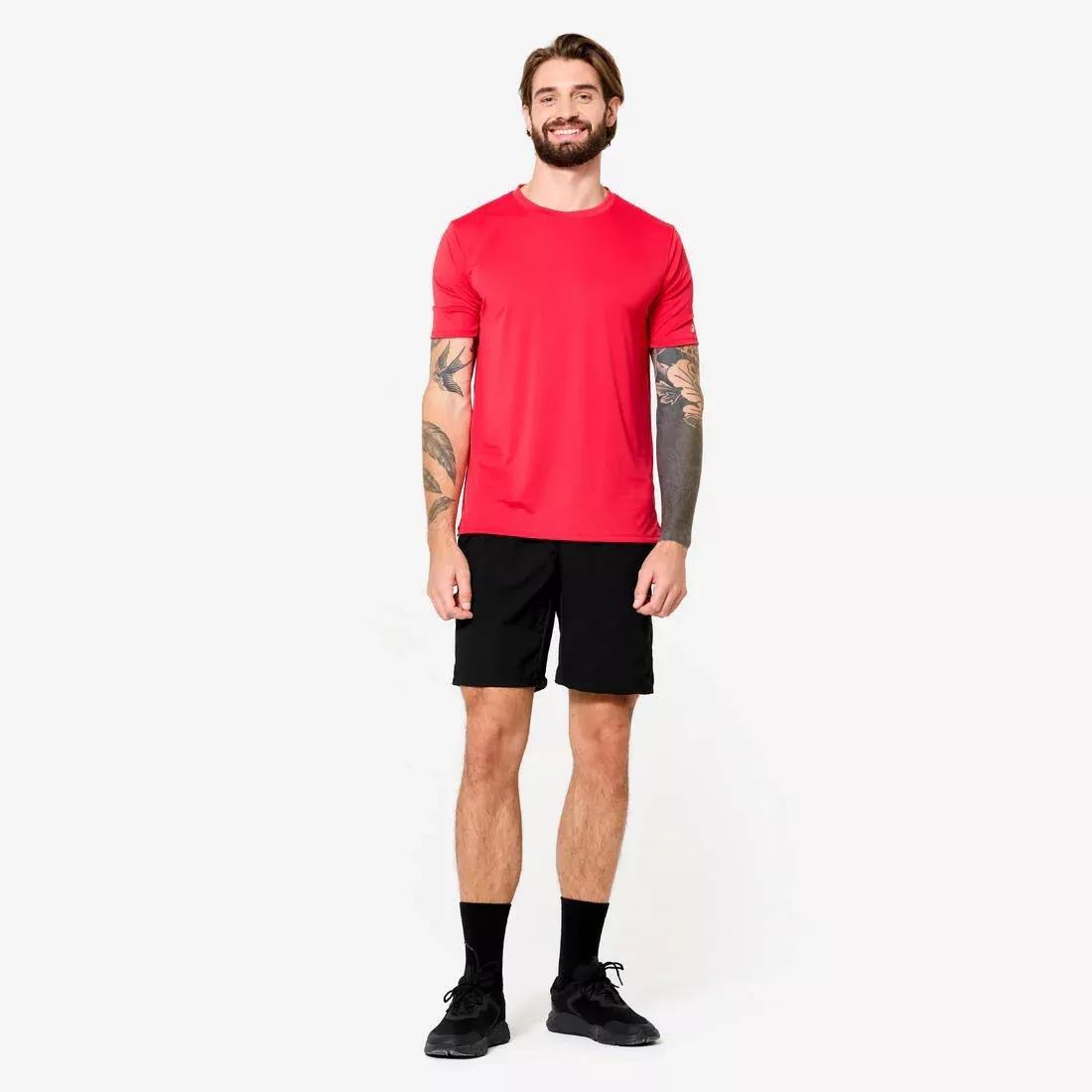 Men Short-Sleeved Crew Neck Breathable Fitness T-Shirt, Orange, No Color, large image number 2