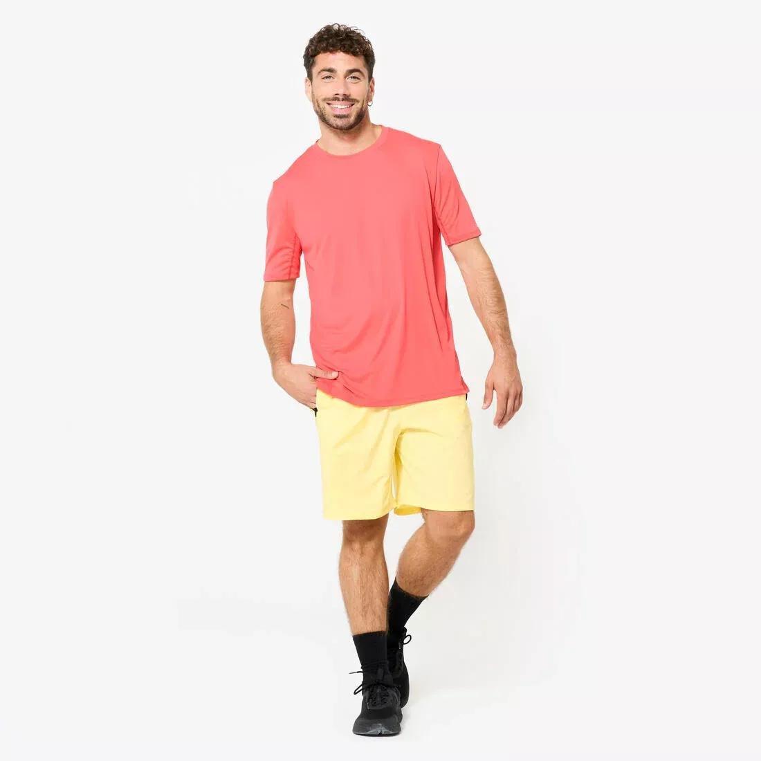 Men Short-Sleeved Crew Neck Breathable Fitness T-Shirt, Pink, No Color, large image number 1