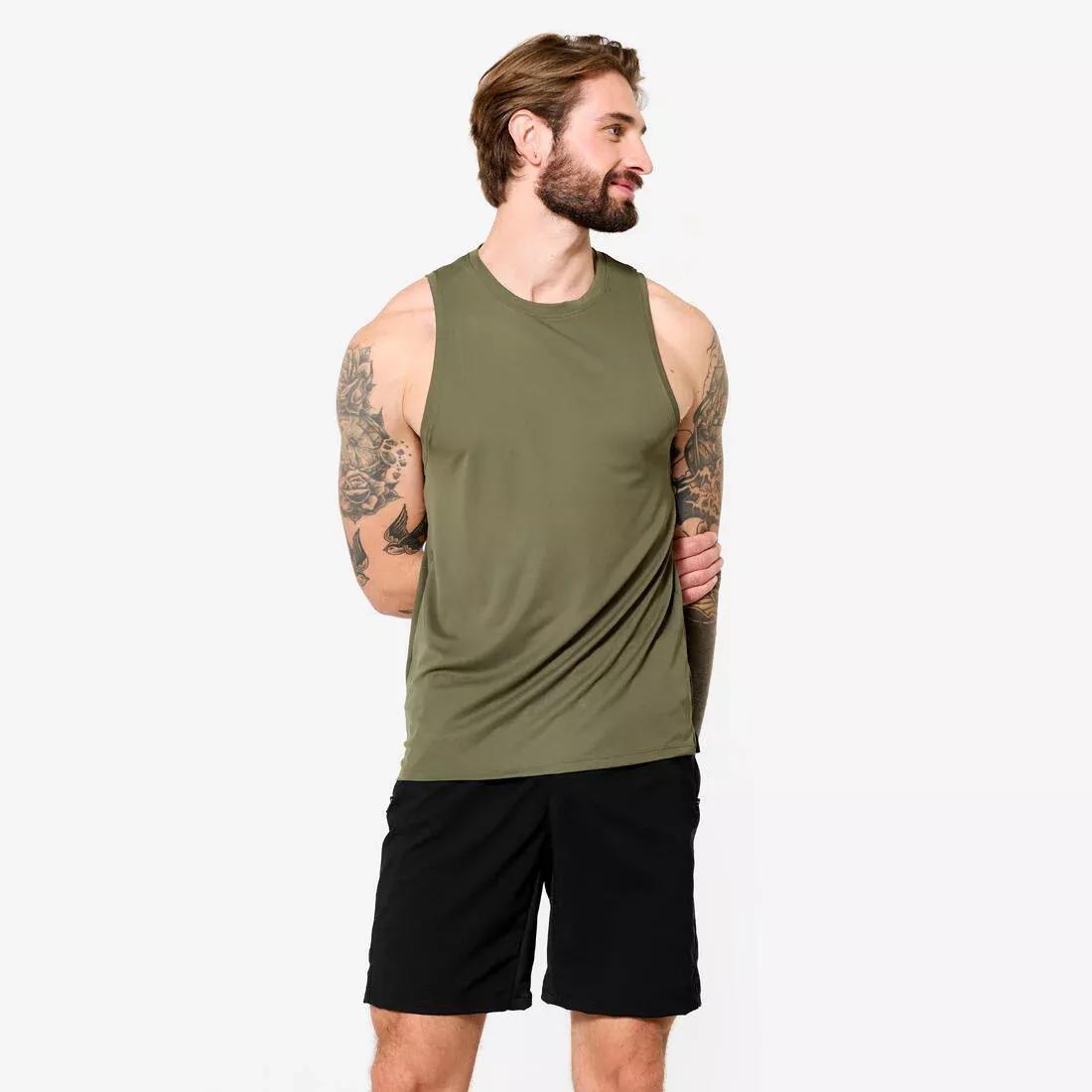 Men Fitness Breathable Tank Top, Khaki, No Color, large image number 0