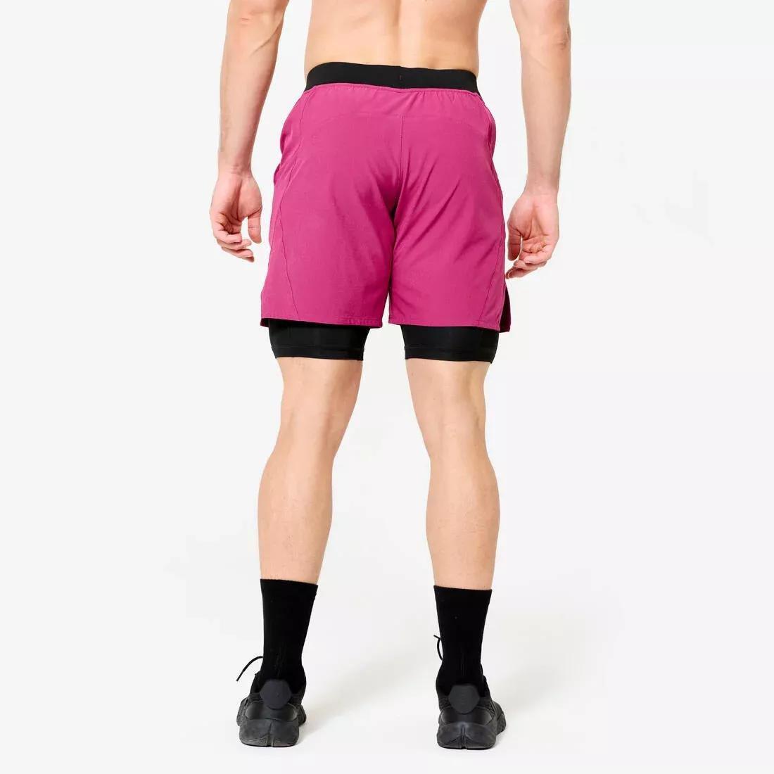 Men Fitness Zip Pocket Breathable 2-In-1 Shorts, Purple, No Color, large image number 5