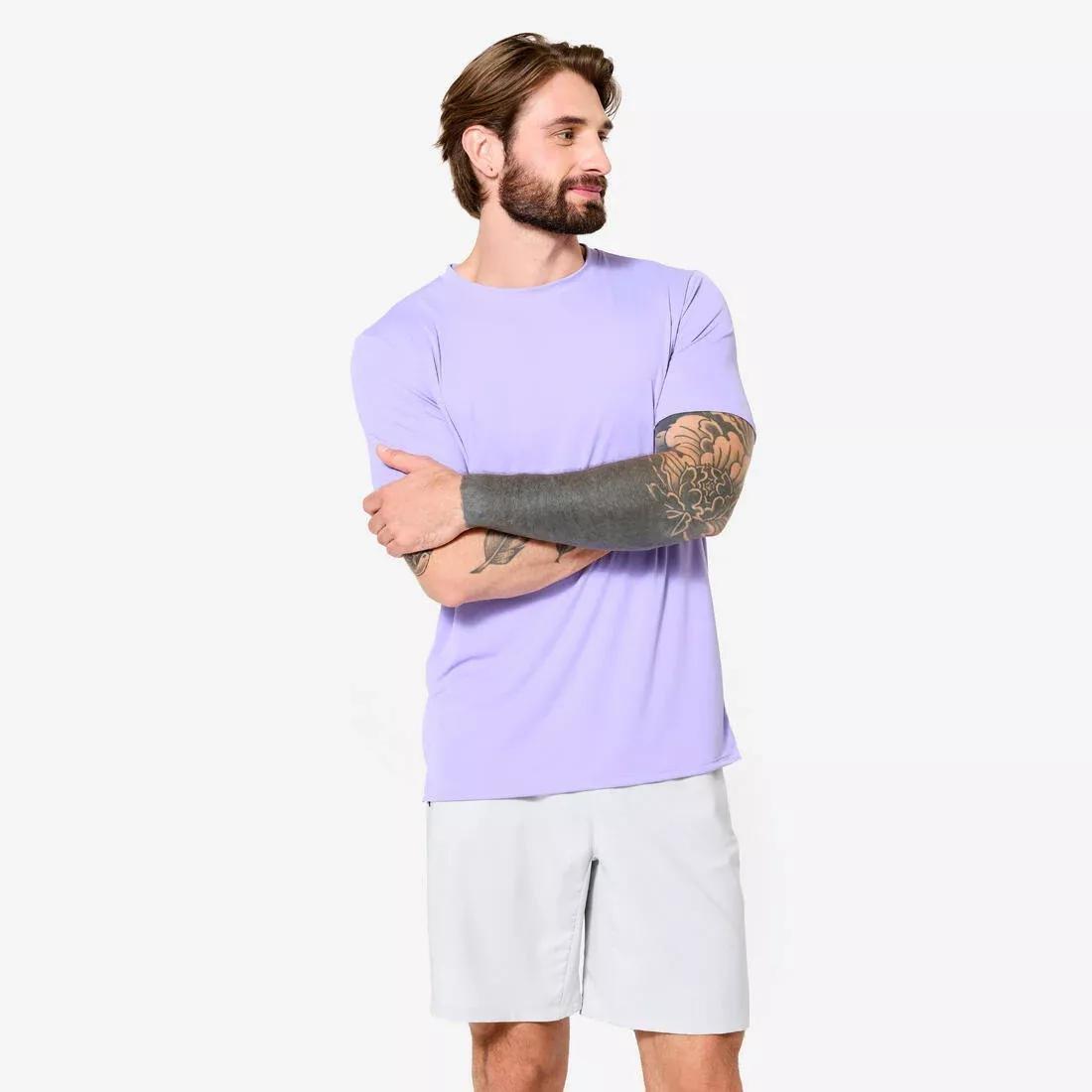 Men Short-Sleeved Crew Neck Breathable Fitness T-Shirt, Purple, No Color, medium