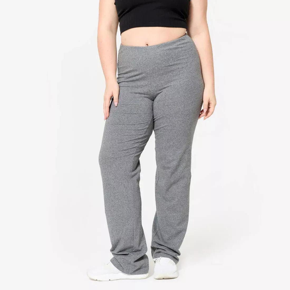 Women Flared Cotton Fitness Leggings, Grey, 5401_000, large image number 0