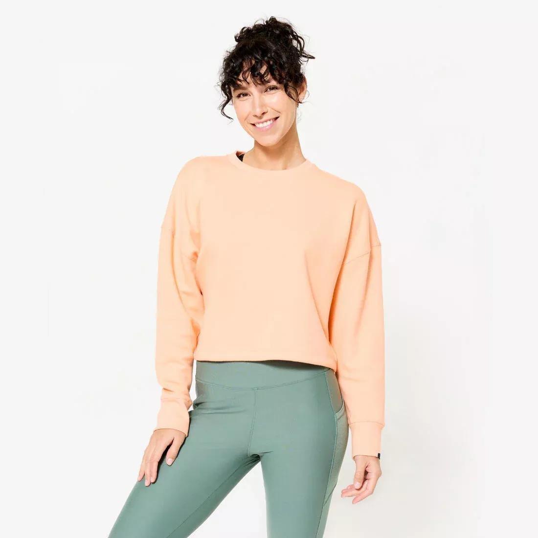 Women Fitness Cropped Sweatshirt, Orange, 5401_000, large image number 1