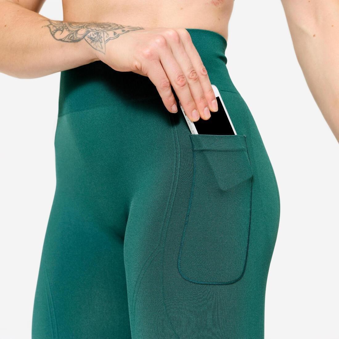 Women High-Waisted Push-Up Effect Seamless Leggings, Teal, No Color, large image number 3