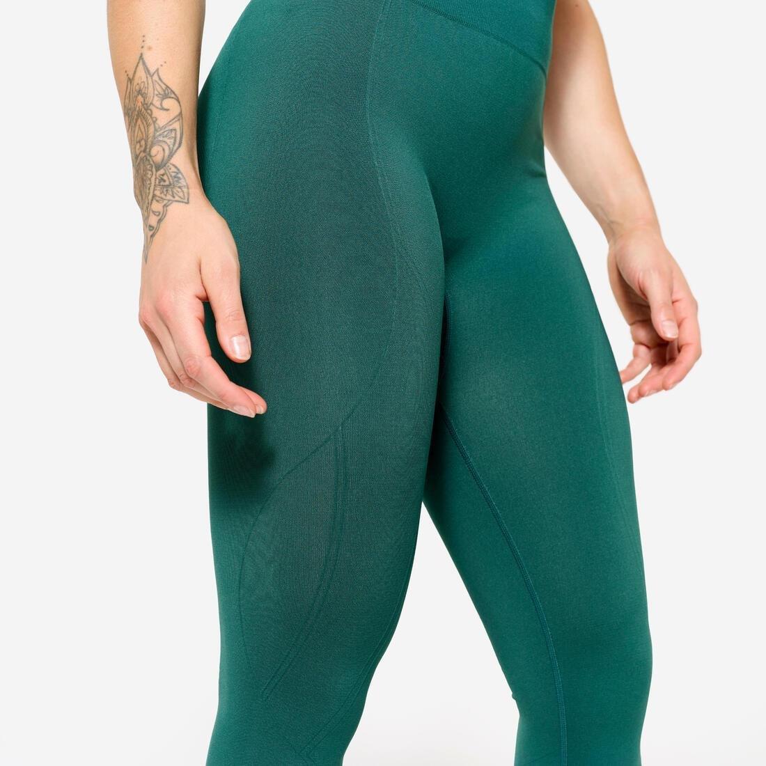 Women High-Waisted Push-Up Effect Seamless Leggings, Teal, No Color, large image number 7