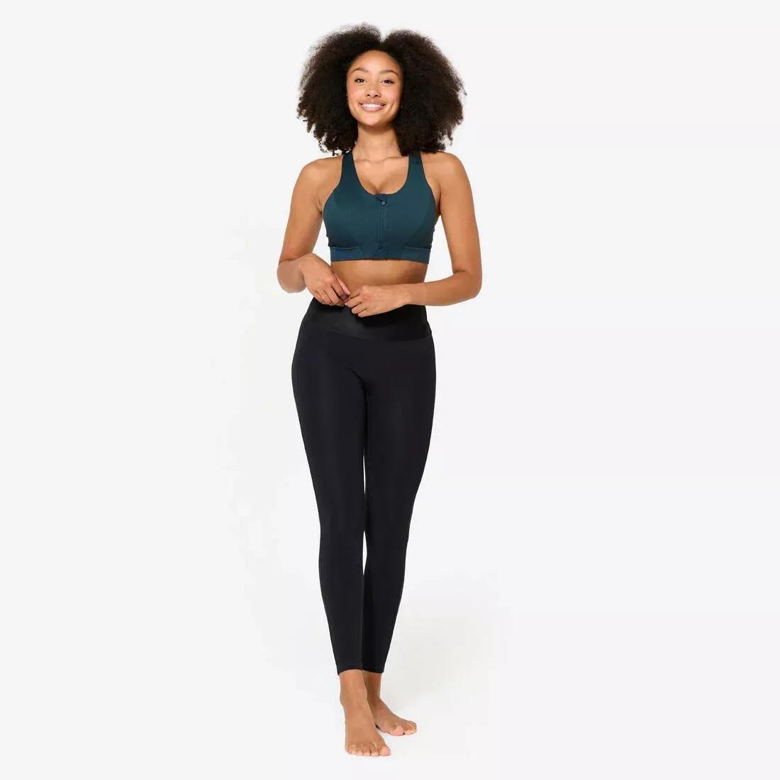 Women Medium Support Ribbed Zip-Up Sports Bra, Green, No Color, large image number 3