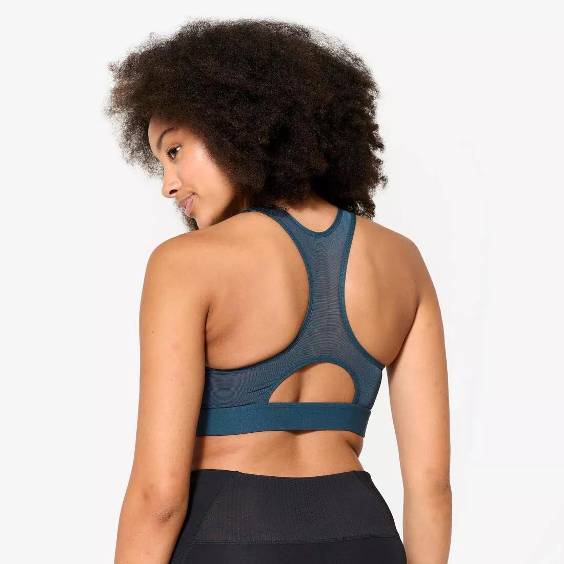Women Medium Support Ribbed Zip-Up Sports Bra, Green, No Color, large image number 5