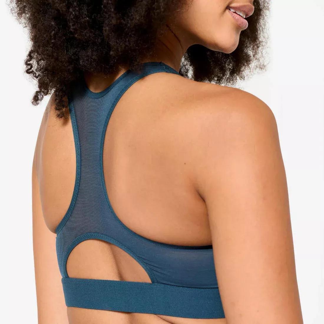 Women Medium Support Ribbed Zip-Up Sports Bra, Green, No Color, large image number 6