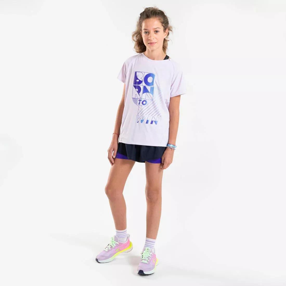 ASPHALT BLUE KIPRUN DRY+ Girls' 2-in-1 Running Tight Shorts, No Color, large image number 2