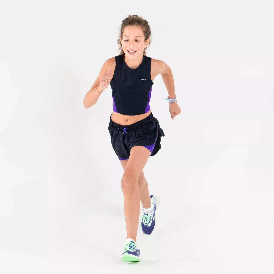 ASPHALT BLUE KIPRUN DRY+ Girls' 2-in-1 Running Tight Shorts, No Color, large image number 7