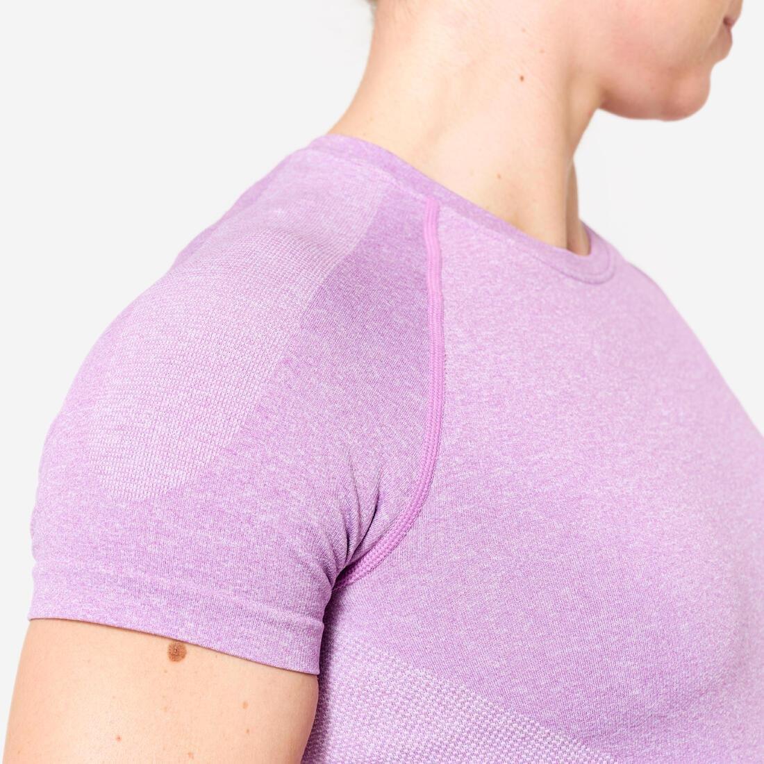 Seamless Short-Sleeved Cropped Fitness T-Shirt, Brown, No Color, large image number 11
