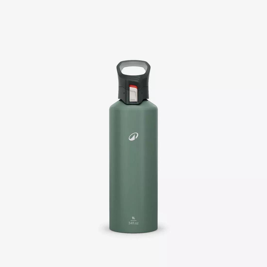 1 L Aluminium Water Flask 500 With Quick-Release Cap For Hiking, Green, No Color, medium