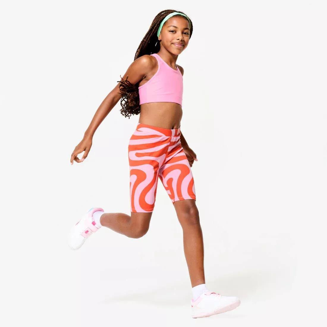 Kids Girls Multisports Cotton Cycling Shorts Print, Pink, 5401_000, medium