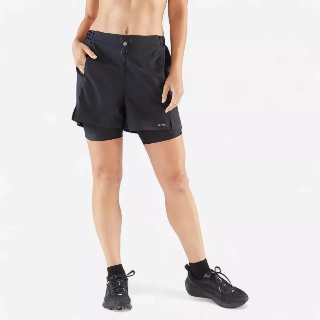 Women Running Breathable 2-In-1 Shorts - Kiprun Run 500 Dry, Black, No Color, large image number 1