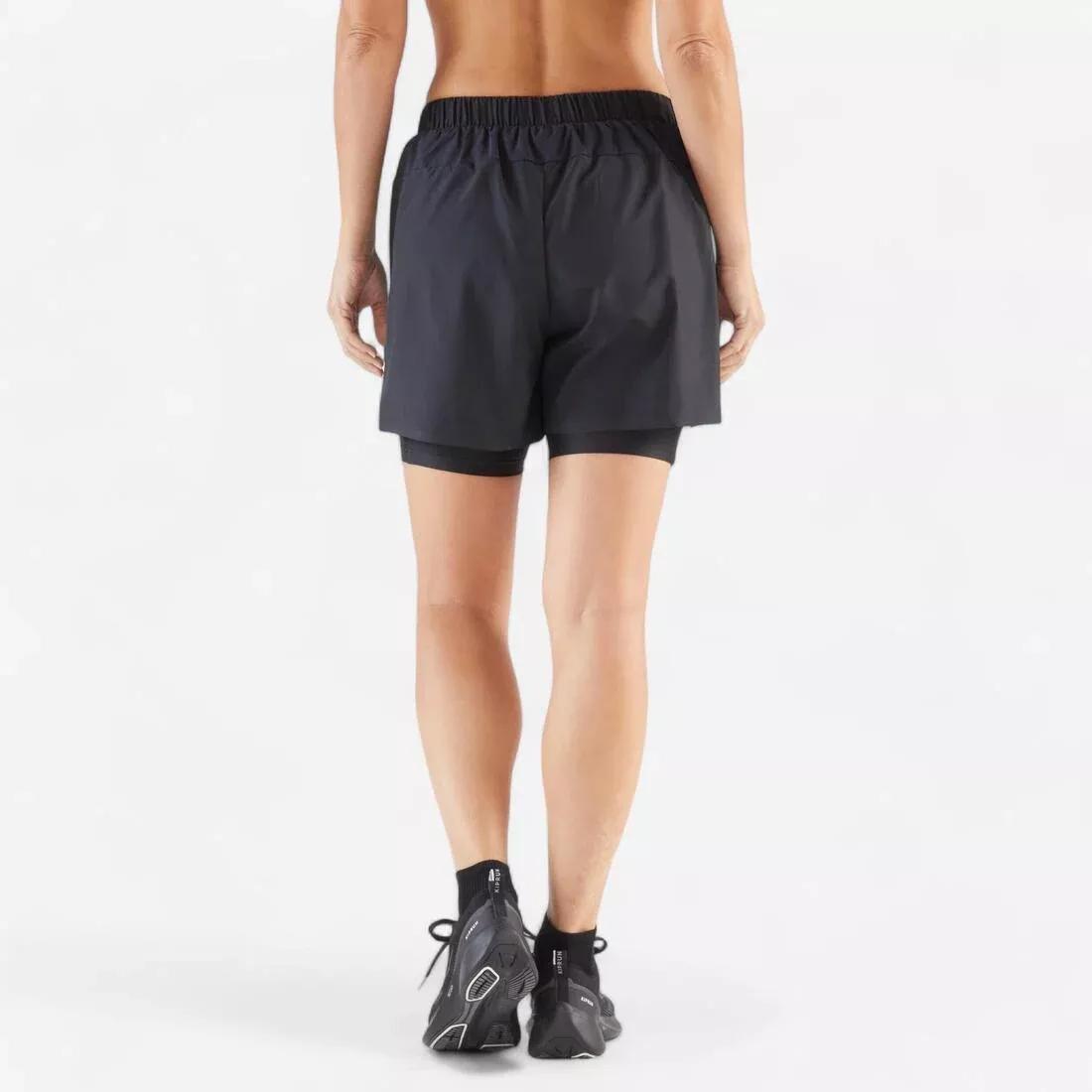 Women Running Breathable 2-In-1 Shorts - Kiprun Run 500 Dry, Black, No Color, large image number 2