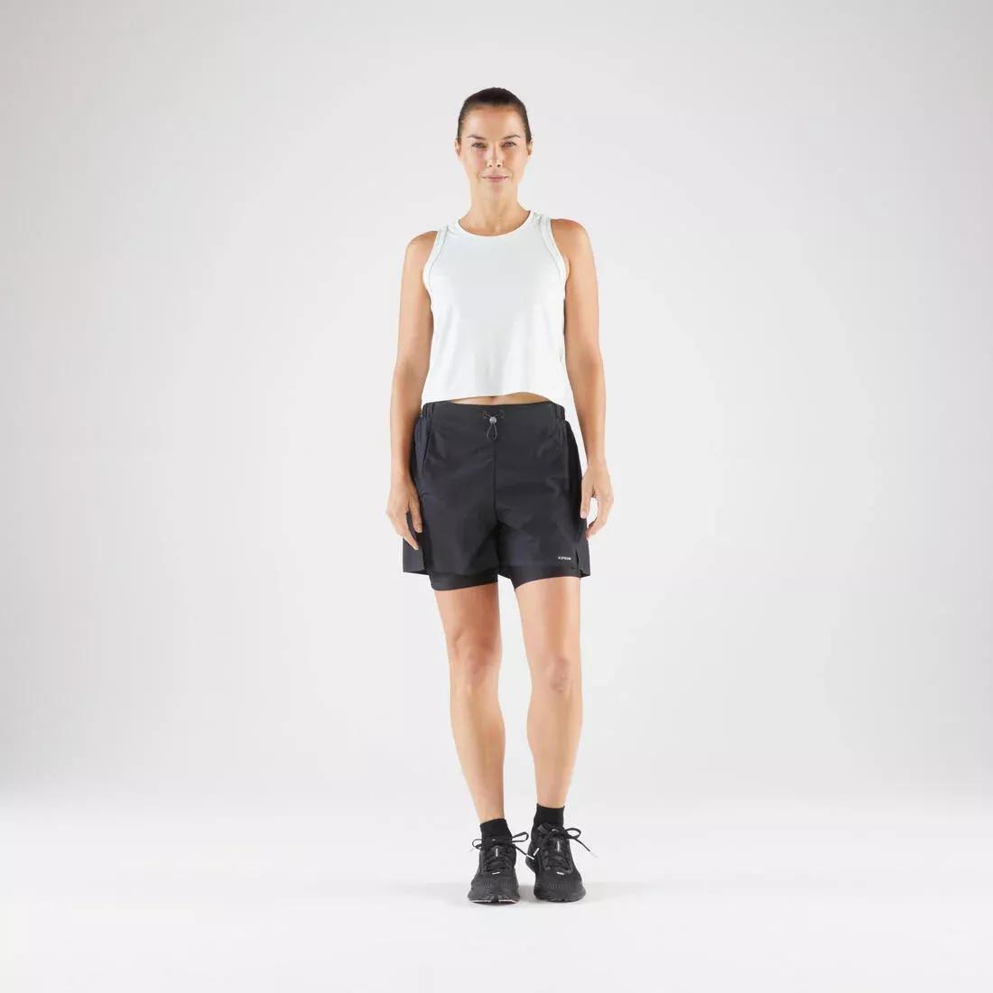 Women Running Breathable 2-In-1 Shorts - Kiprun Run 500 Dry, Black, No Color, large image number 3