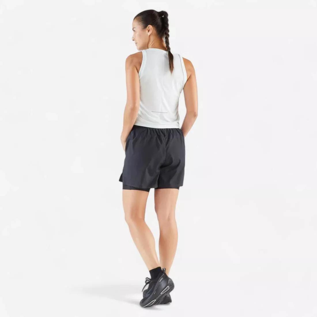 Women Running Breathable 2-In-1 Shorts - Kiprun Run 500 Dry, Black, No Color, large image number 7