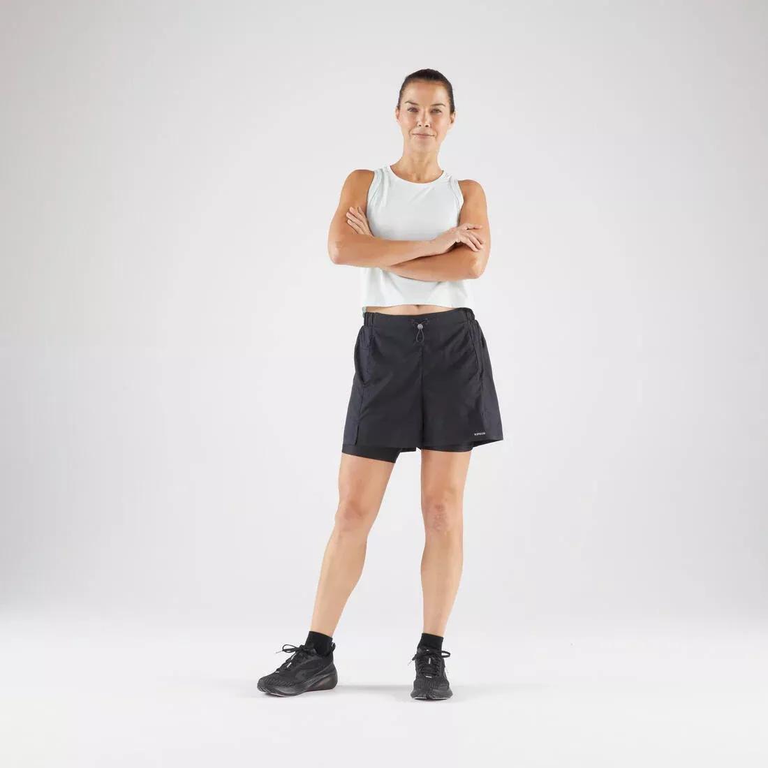 Women Running Breathable 2-In-1 Shorts - Kiprun Run 500 Dry, Black, No Color, large image number 8