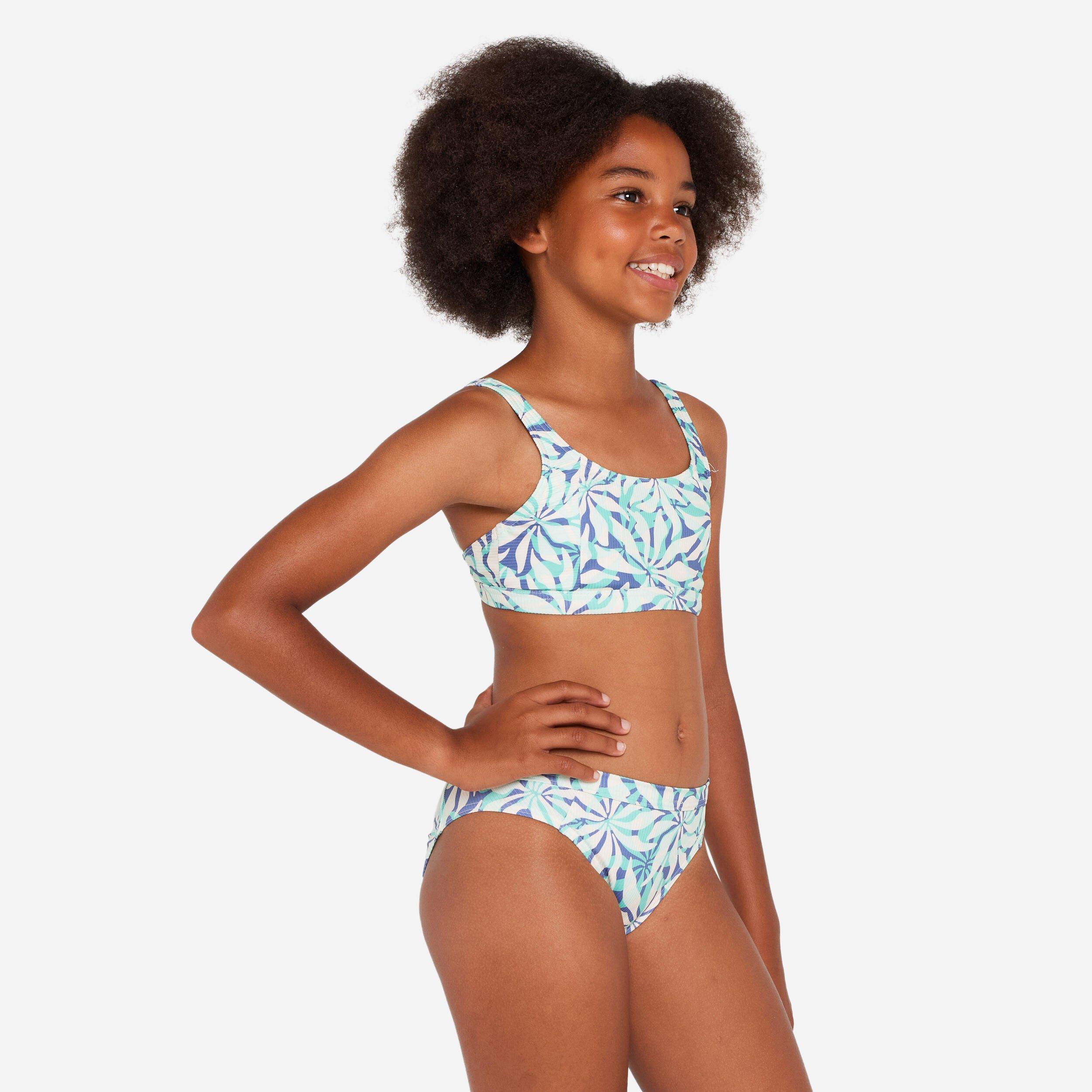 Kids Girls Swimsuit Top Bralette Floral Adjustable - 500 Nora, Blue, No Color, large image number 0