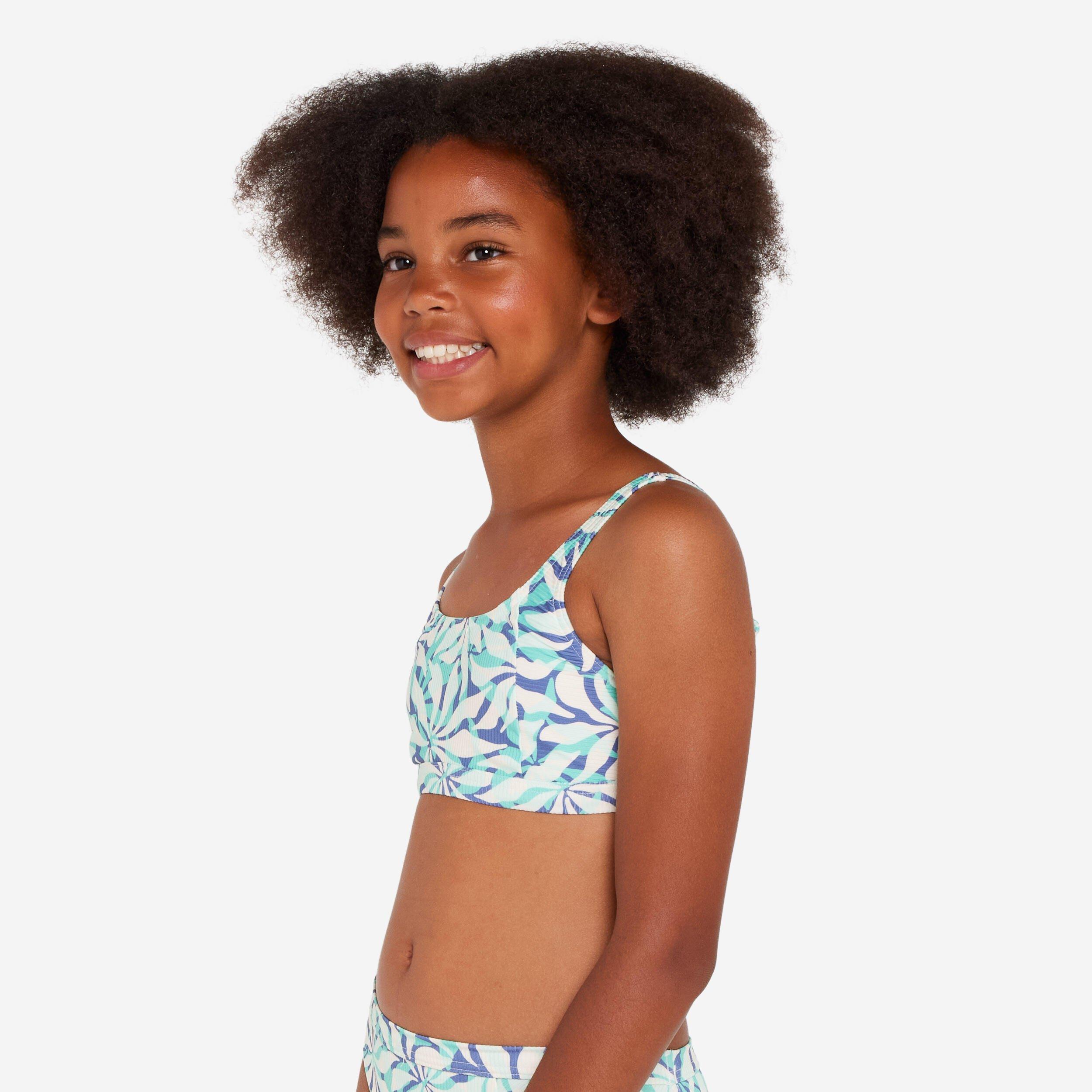 Kids Girls Swimsuit Top Bralette Floral Adjustable - 500 Nora, Blue, No Color, large image number 1