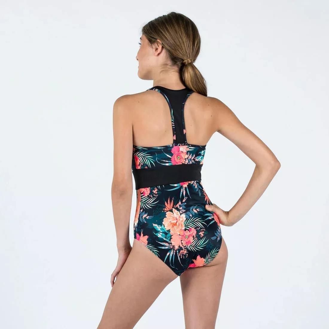 Kids Girls 1-Piece Surf Swimsuit Y-Back Front Zip - 900 Calysta Shiso, Black, 5401_000, large image number 7