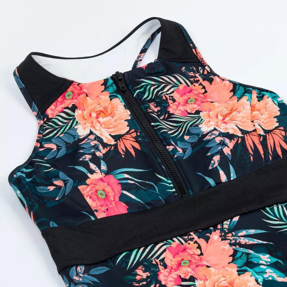 Kids Girls 1-Piece Surf Swimsuit Y-Back Front Zip - 900 Calysta Shiso, Black, 5401_000, large image number 8