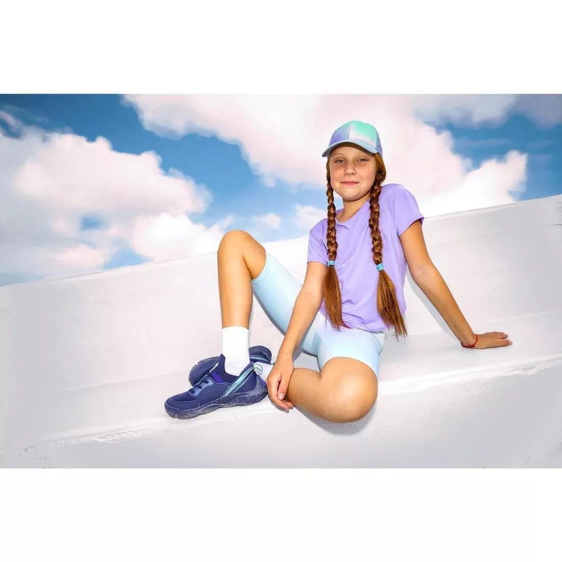 Kids Girls Multisports Stretchy Breathable Cycling Shorts - Arctic Print, Purple, No Color, large image number 6