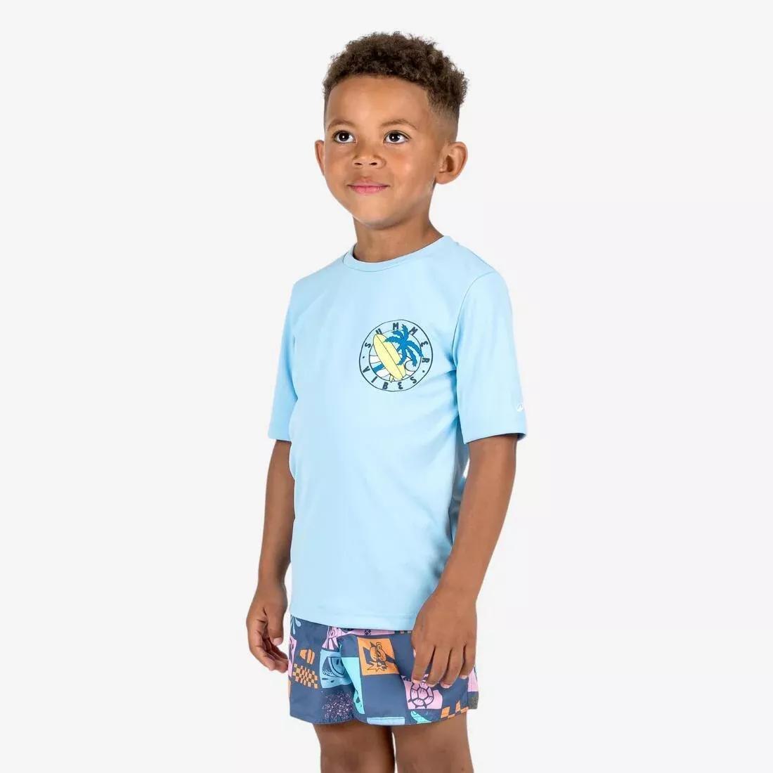 TURQUOISE Kids' surfing anti-UV printed water T-Shirt, No Color, large image number 5