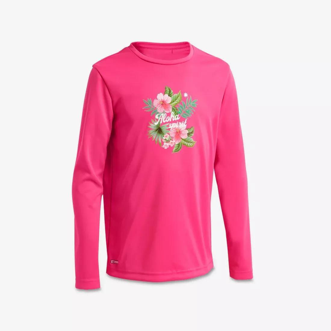PINK kids' surfing anti-UV long-sleeved printed water T-shirt, No Color, medium