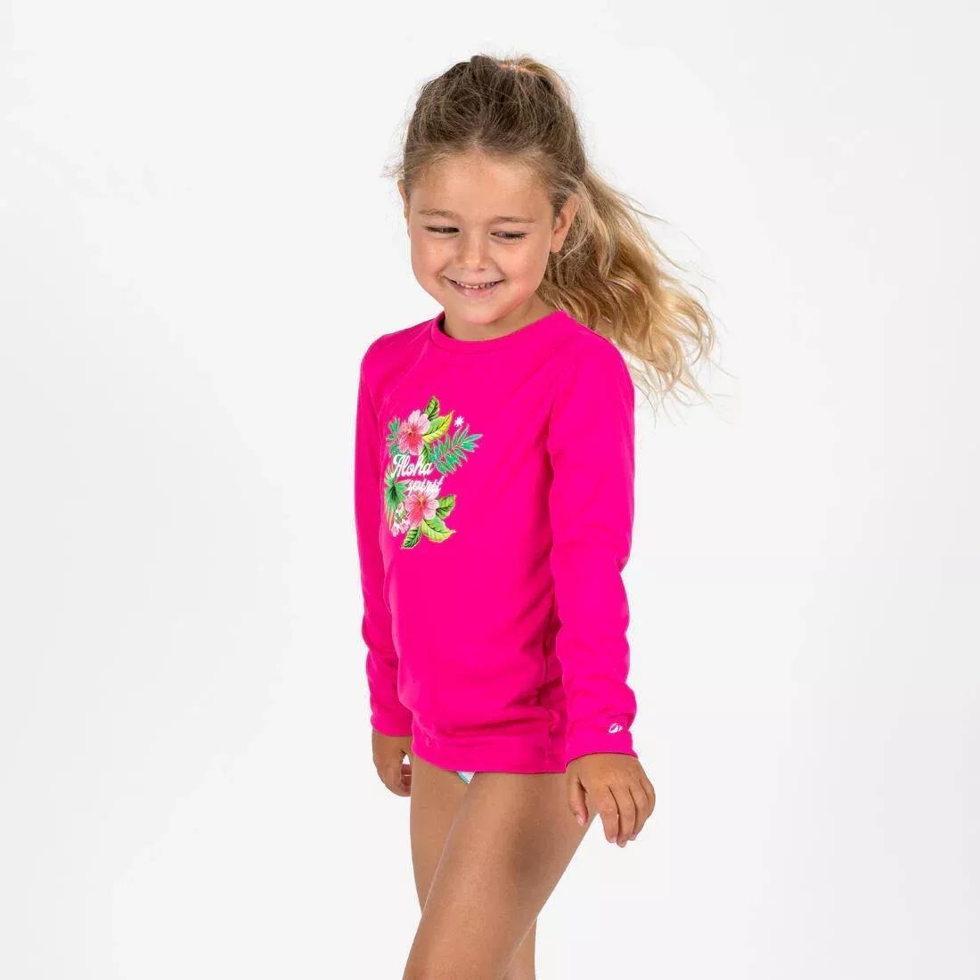 PINK kids' surfing anti-UV long-sleeved printed water T-shirt, No Color, medium