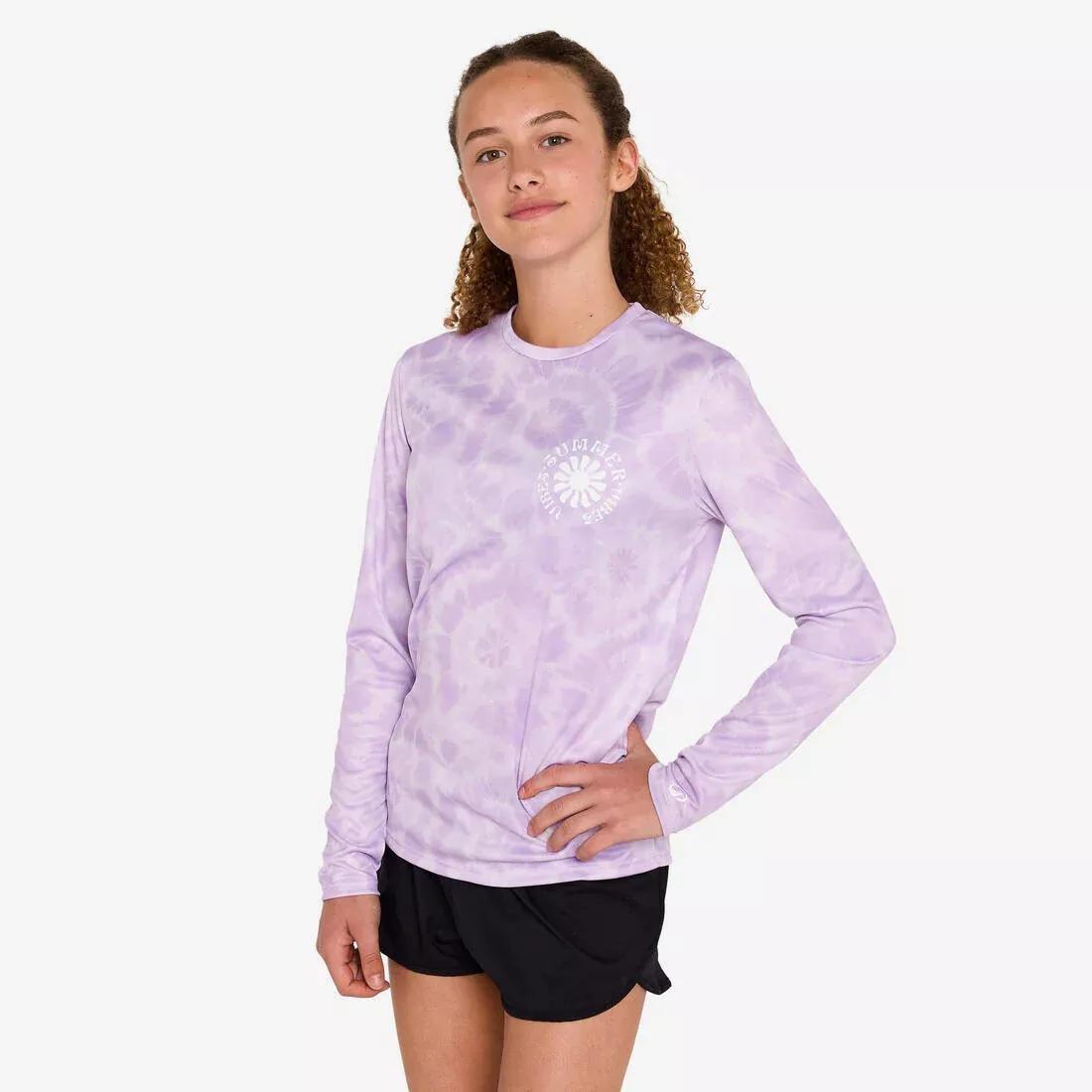 Kids Unisex surfing long sleeve UV-protection t-shirt - 100 Vibes parme, Purple, No Color, large image number 0