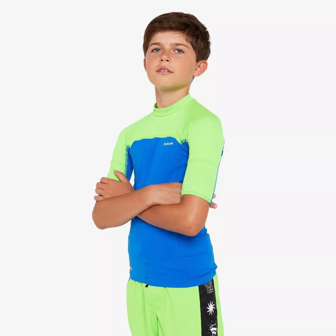 Boys Surfing Anti-UV Short-Sleeved T-Shirt - 500, Blue, No Color, medium