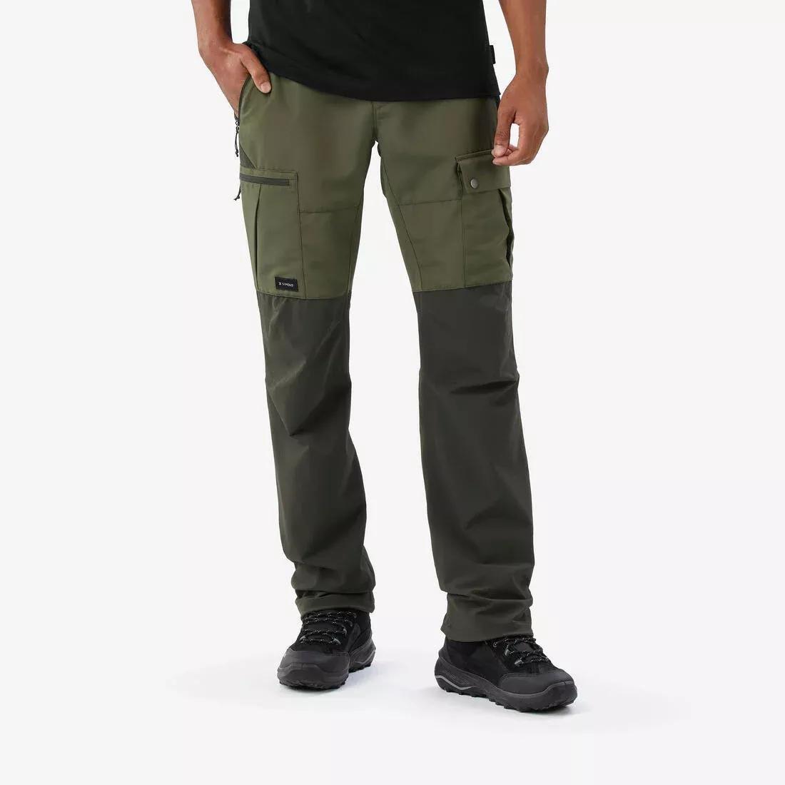 BRONZE KHAKI GREEN Men's durable trekking trousers - MT500, No Color, medium