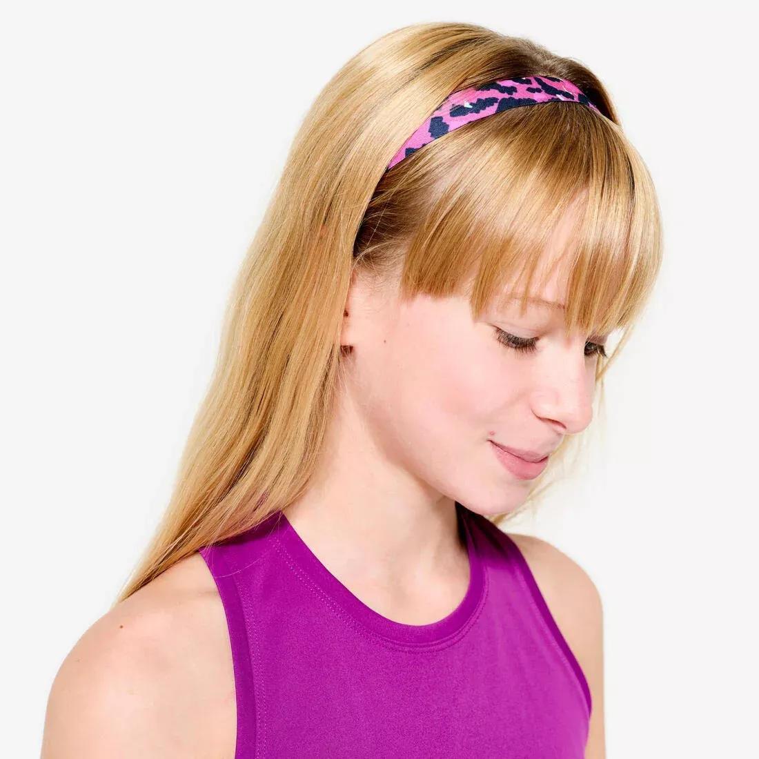 Kids Girls Multisport Thin Headbands Twin-Pack - Green/Purple Leopard Print, Pink, No Color, large image number 1