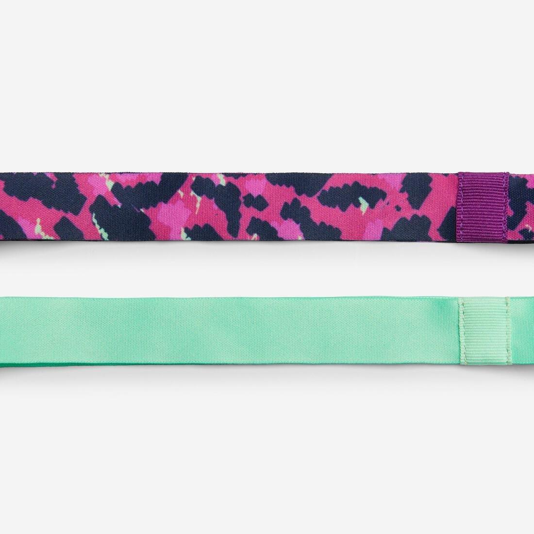 Kids Girls Multisport Thin Headbands Twin-Pack - Green/Purple Leopard Print, Pink, No Color, large image number 3
