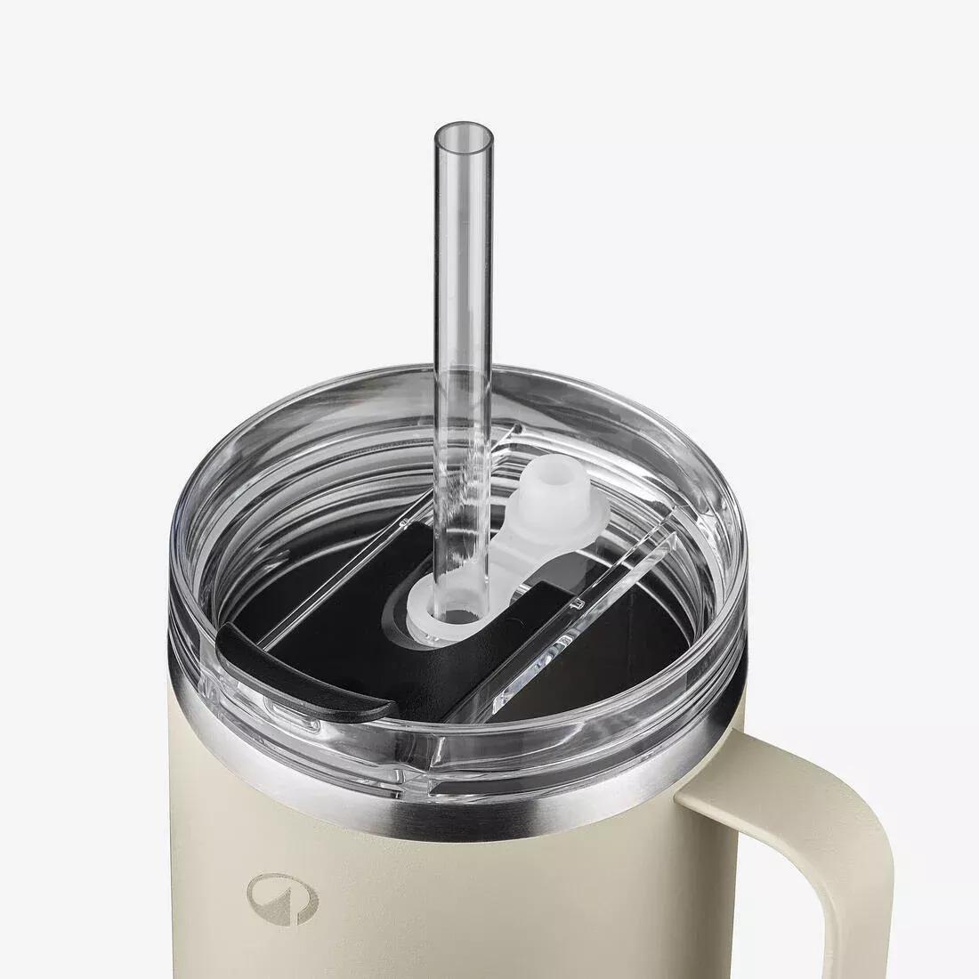 1 L insulated mug with straw in stainless steel - for hiking and camping, Beige, No Color, large image number 2