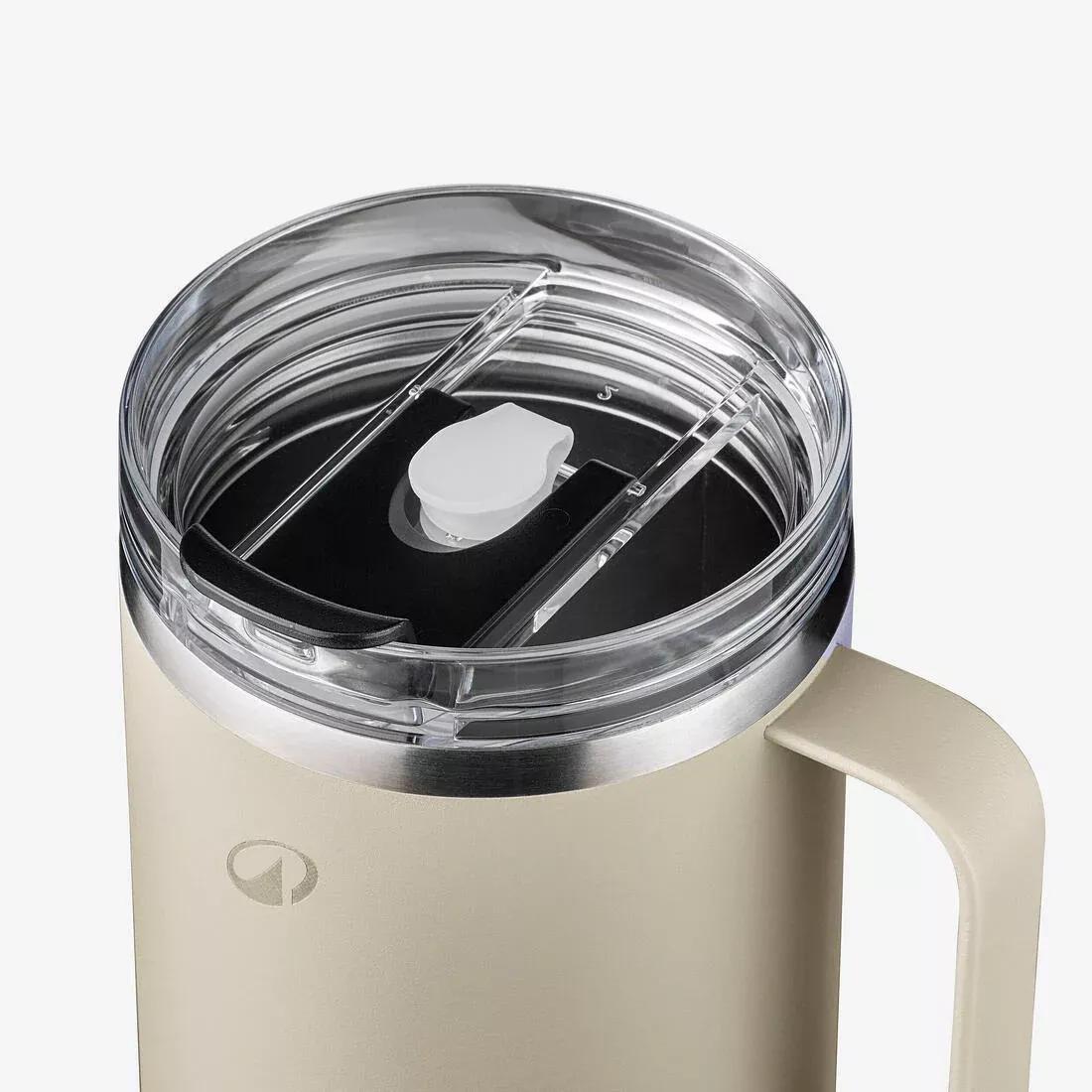 1 L insulated mug with straw in stainless steel - for hiking and camping, Beige, No Color, large image number 4