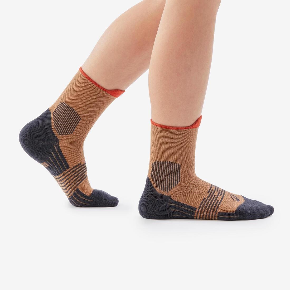 Kids Unisex mid-rise hiking socks (2 pairs) - UK Jr Sizes 9-5 - Hike 500, Brown, No Color, large image number 7