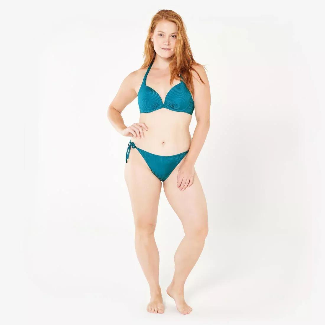 Women Push-Up Swimsuit Top With Fixed Padded Cups Elena - Ribbed Plain, Blue, No Color, large image number 2