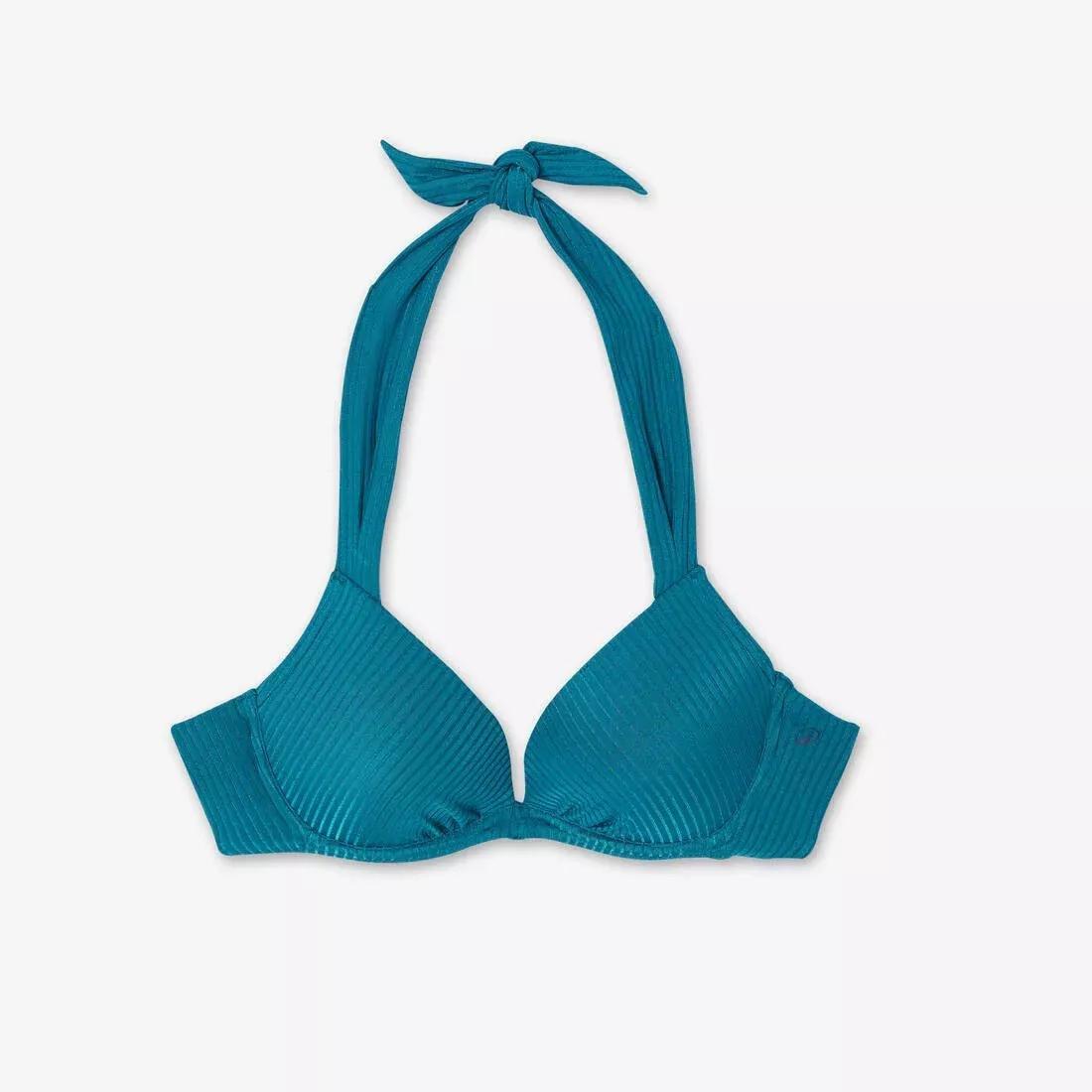 Women Push-Up Swimsuit Top With Fixed Padded Cups Elena - Ribbed Plain, Blue, No Color, large image number 6