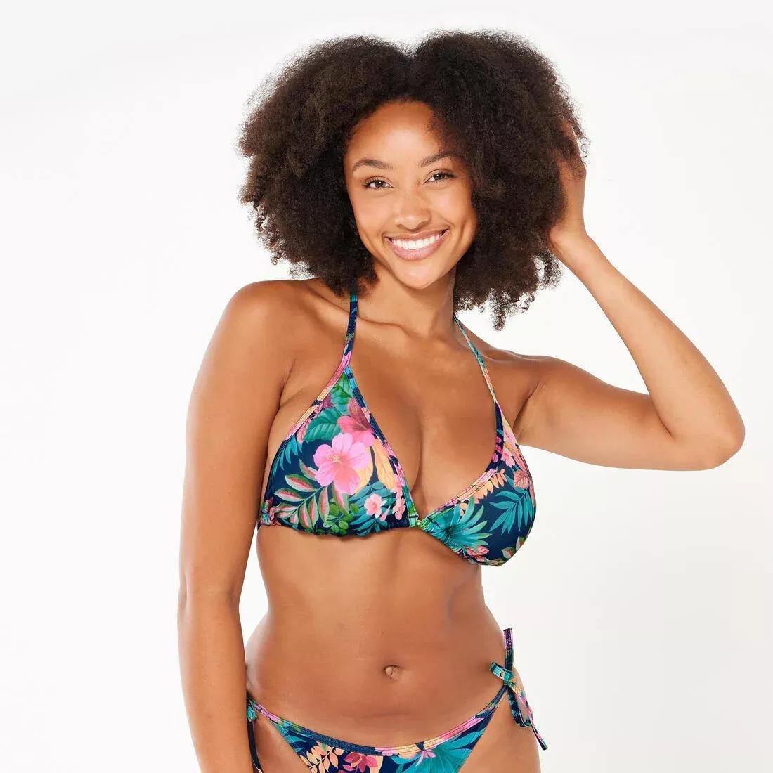 Women surfing floral triangle bikini top - Mae prairie, Black, No Color, large image number 1