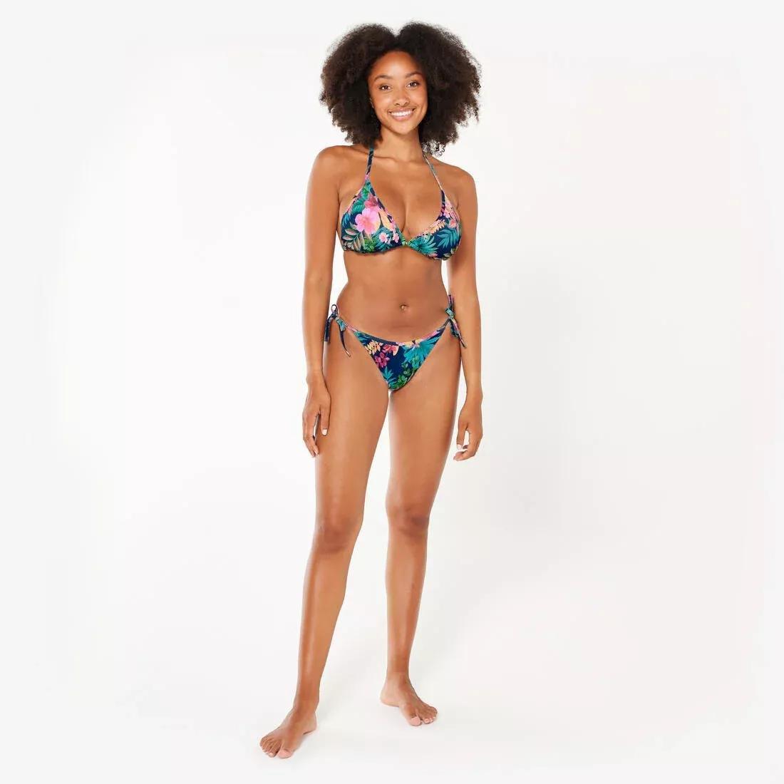 Women surfing floral triangle bikini top - Mae prairie, Black, No Color, large image number 3