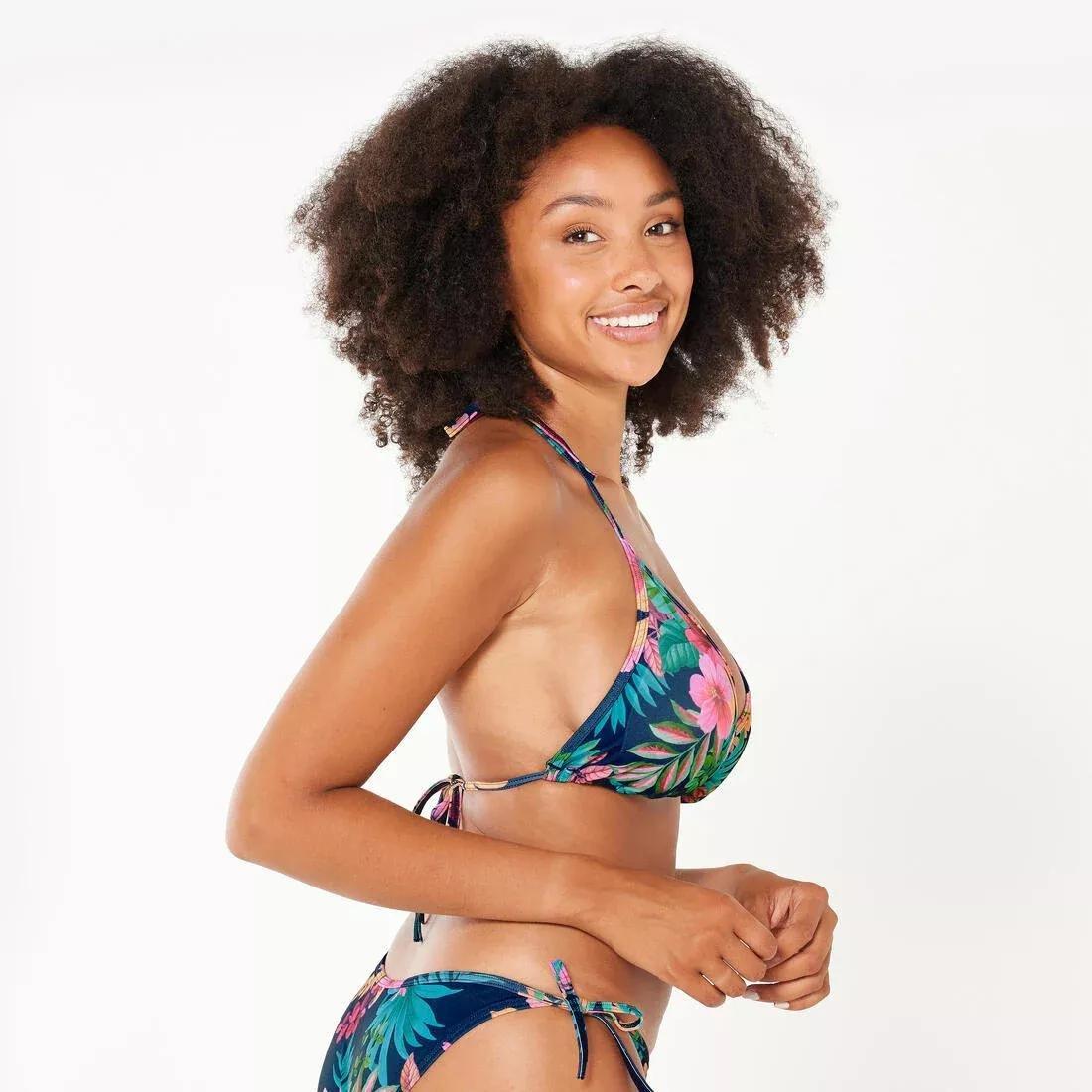 Women surfing floral triangle bikini top - Mae prairie, Black, No Color, large image number 4