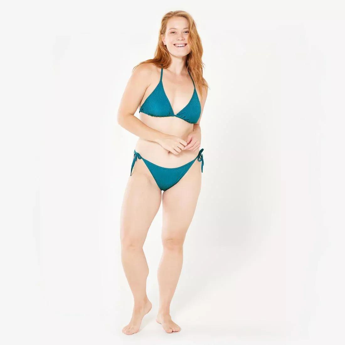 Women Sliding Triangle Bikini Swimsuit Top - Mae Ribbed, Blue, No Color, medium