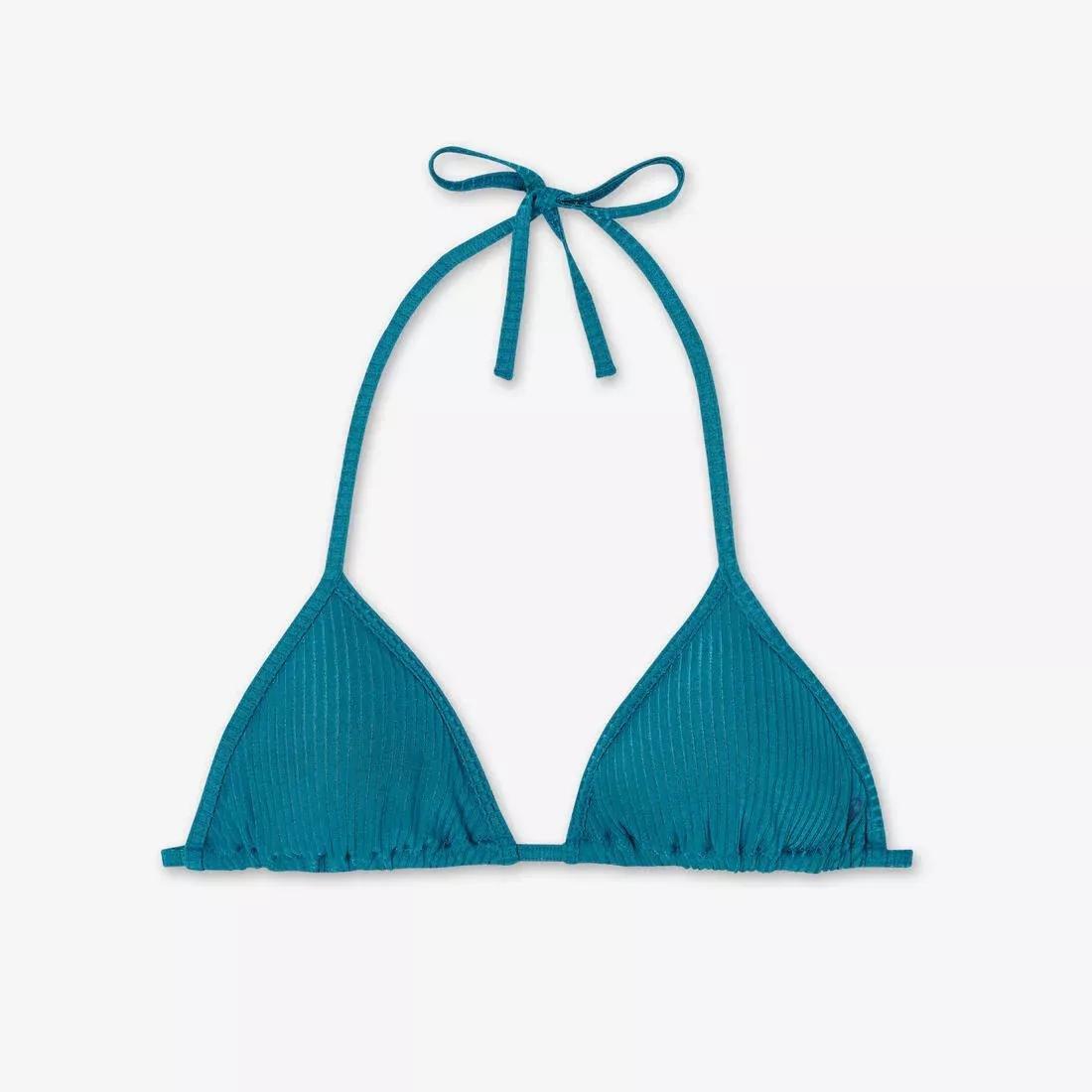 Women Sliding Triangle Bikini Swimsuit Top - Mae Ribbed, Blue, No Color, large image number 6