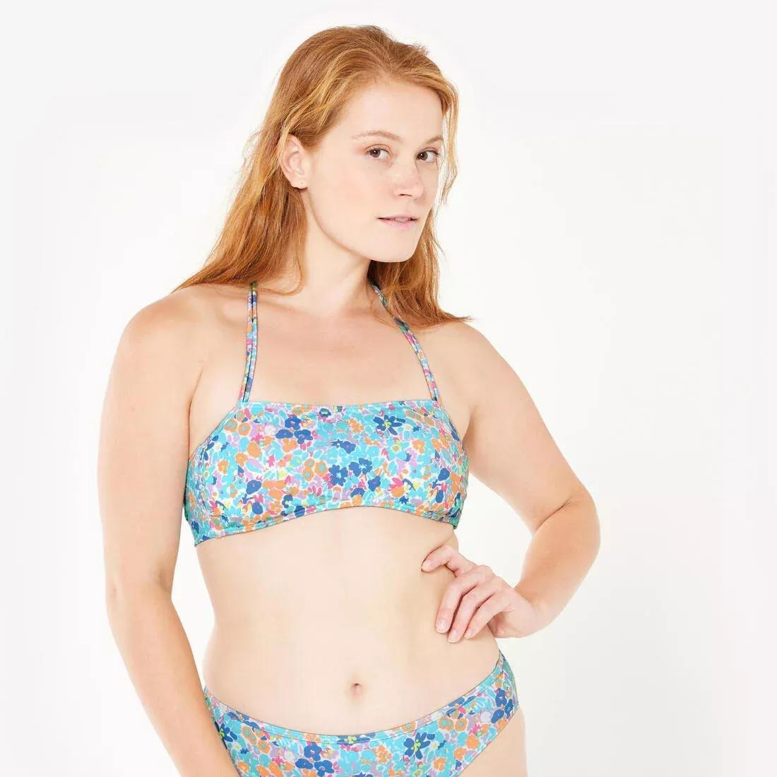 Women surfing floral bandeau swimsuit top - Laura, Blue, No Color, large image number 0