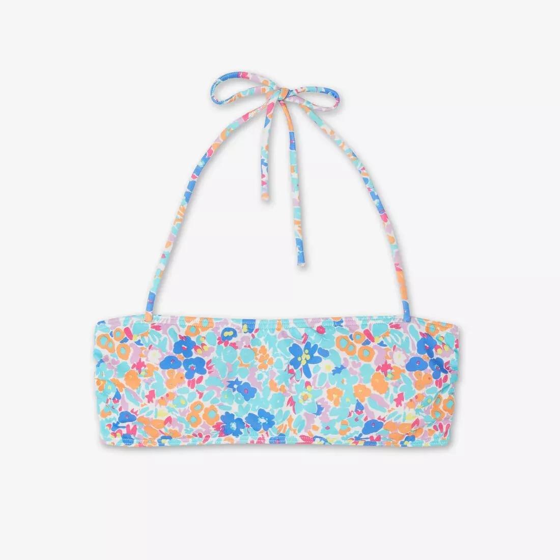 Women surfing floral bandeau swimsuit top - Laura, Blue, No Color, large image number 5