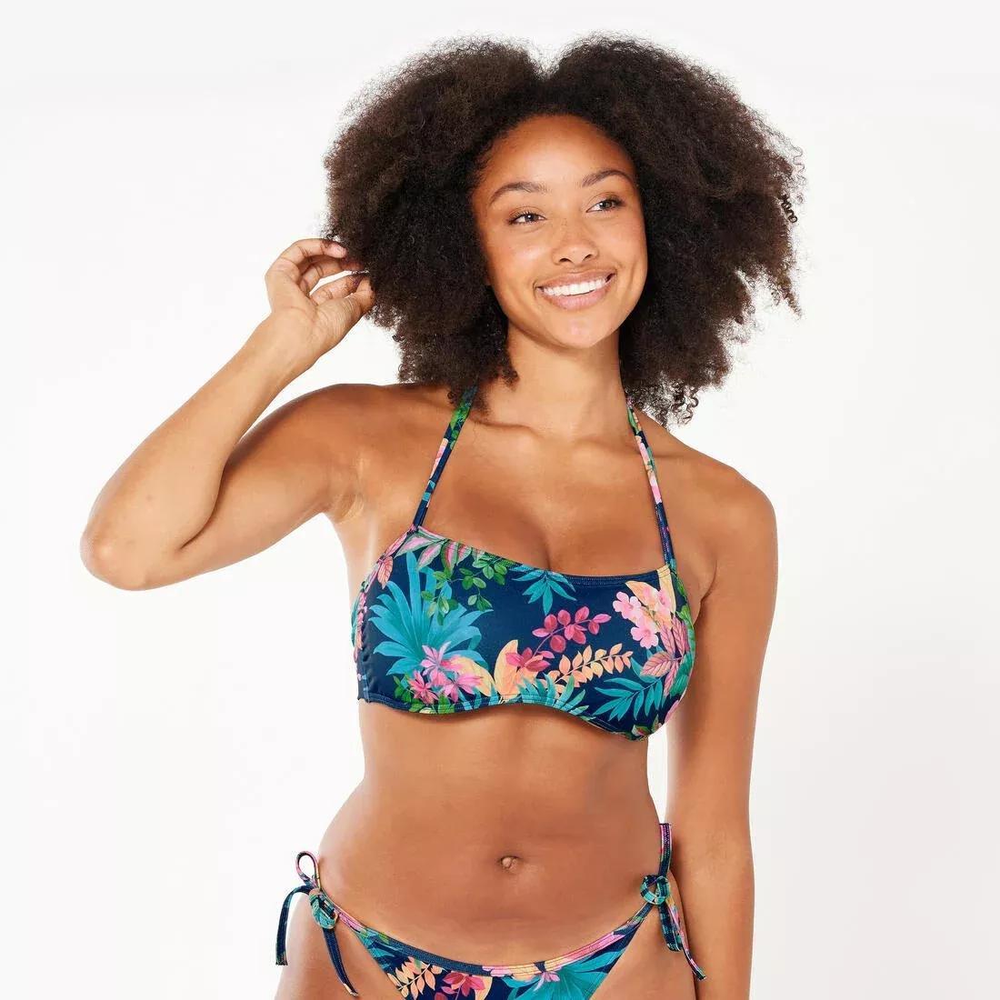 Women surfing floral bandeau swimsuit top - Laura, Blue, No Color, large image number 6