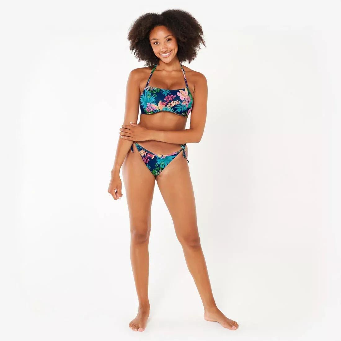 Women surfing floral bandeau swimsuit top - Laura, Blue, No Color, large image number 7